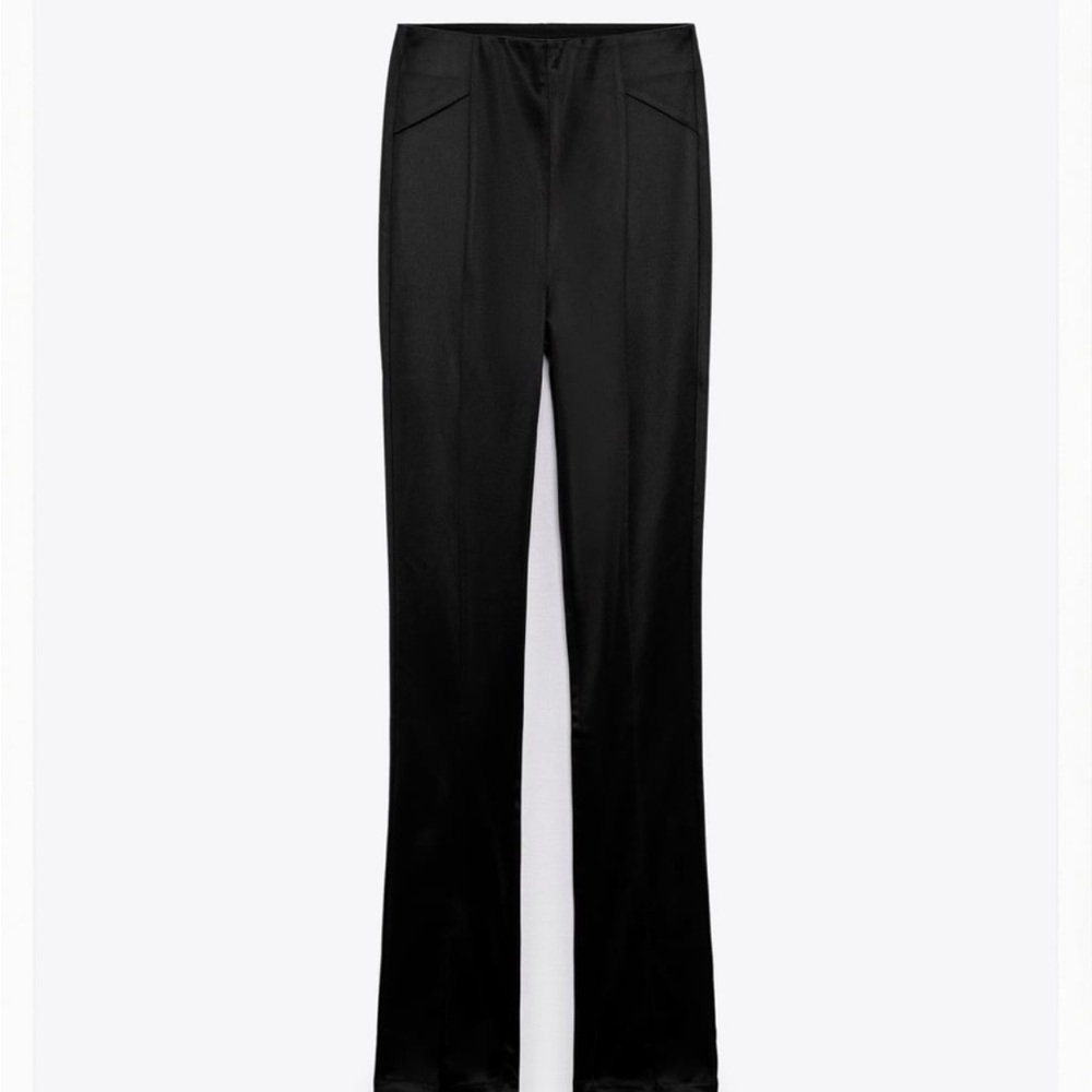 Black flared satin leggings